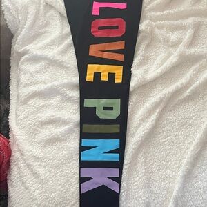 PINK Victoria's Secret Black Leggings with Multicolor LOVE PINK